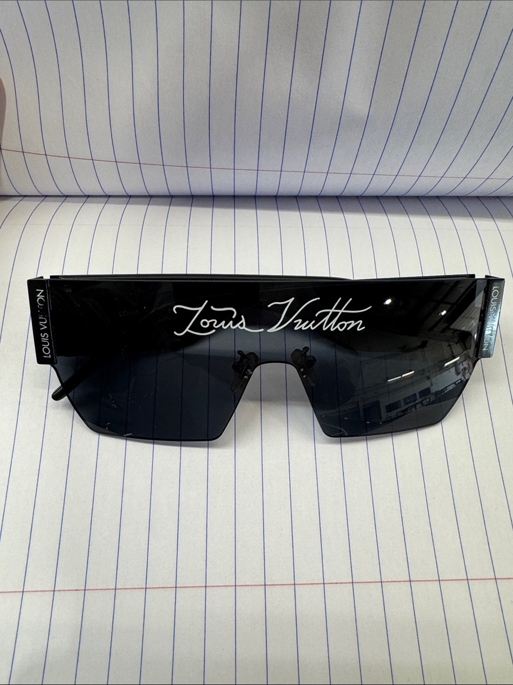 Louis Vuitton Black Shield Sunglass Visor with White Script